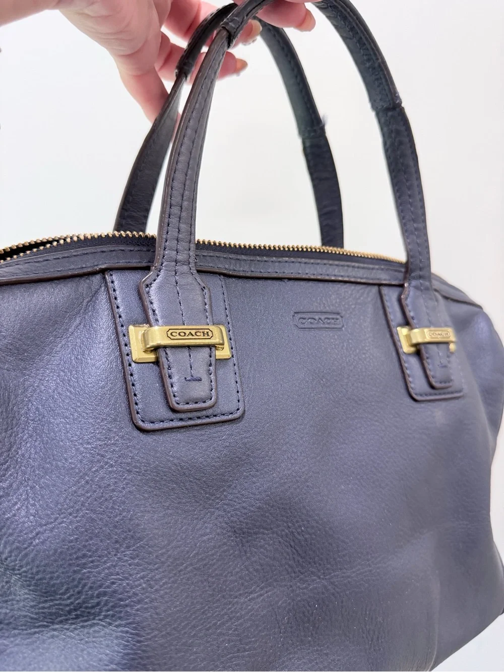 Coach Navy Blue Pebbled Leather Satchel Bag
